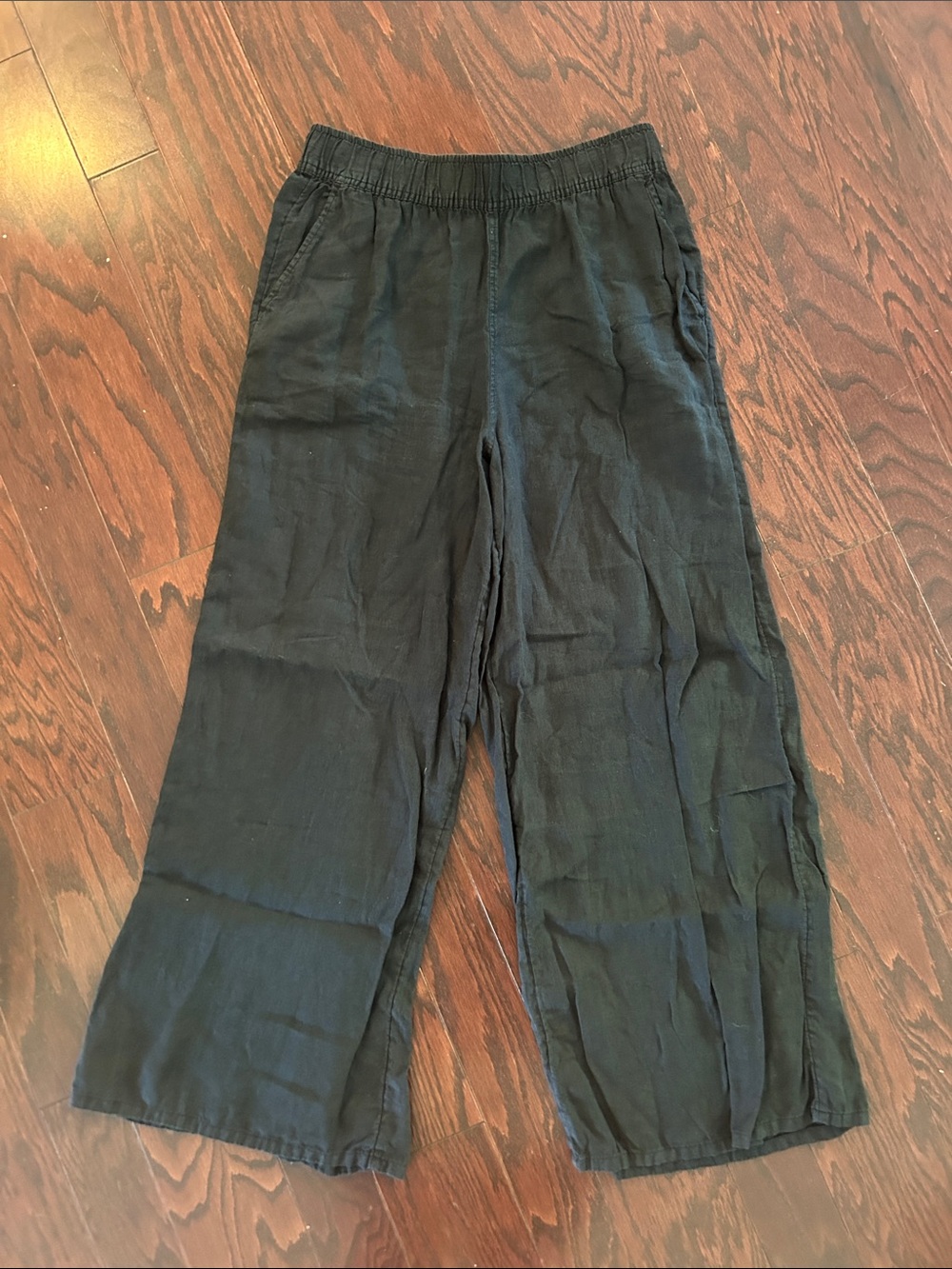 EUC Sigrid Olsen 100% Black Linen wide leg trousers pants with pockets India L